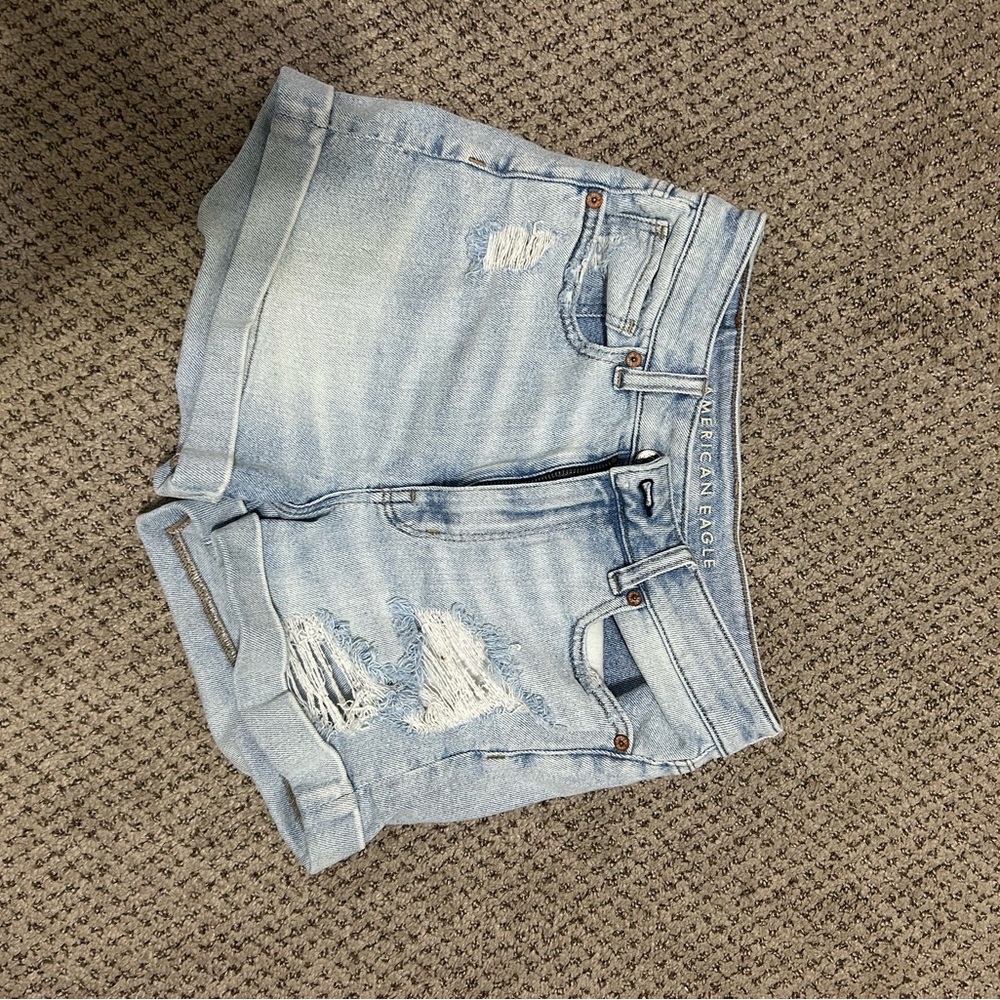 American Eagle Outfitters Women's Distressed Light Blue Jean Shorts